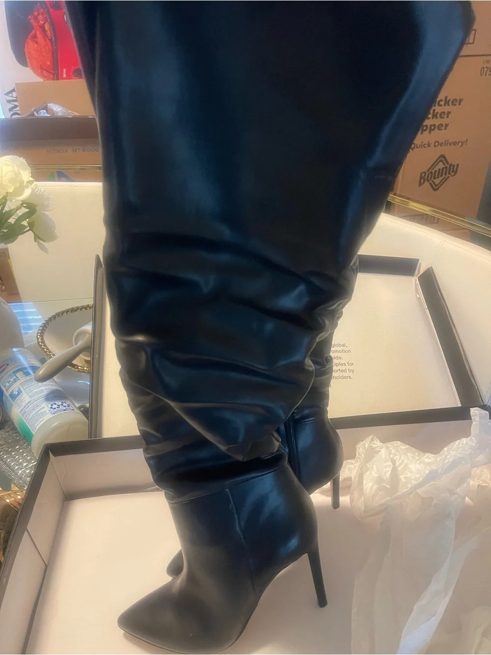 Black High Heel Slouch Boots - Women's Fashion Boot